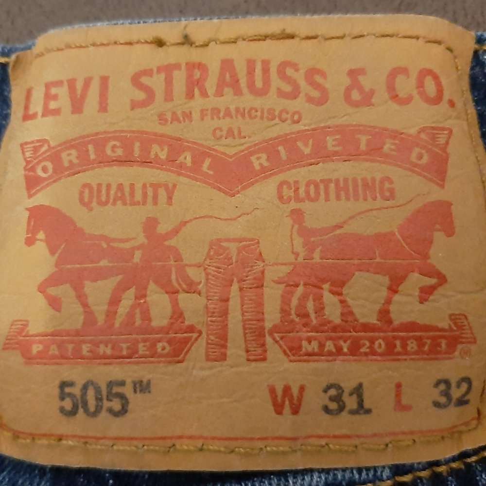Levi's 505 Regular Fit Blue Denim Jeans Dark Stonewash - Men's 31x32 - Picture 3 of 5
